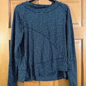 prAna Asymmetrical Stripe Long Sleeve Top XL Black Green